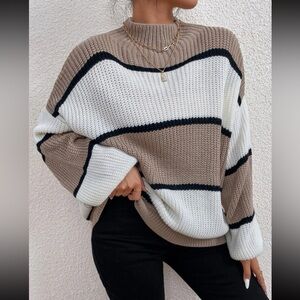 SHEIN Frenchy Color Block Mock Neck Sweater